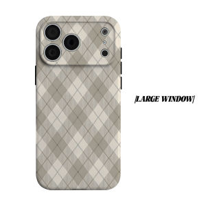 Beige Thin Line Argyle Phone Case for iPhone 18 17 16 15 14 13 12 11 Air Pro Max Plus Double-layer Cover