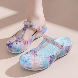 Veblen Print Beach Hole Shoes Womens Summer Outwear Breathable Soft Thick Bottom Non-Slip Wear-Resistant and Lightweight Sandals