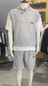 เสื้อเซ็ต SUYA ใส่ได้ผู้ชายและผู้หญิง กางเกงขาสั้น ดีไซน์ ขนาดมาตรฐาน สีดำ สีเทา TZ07