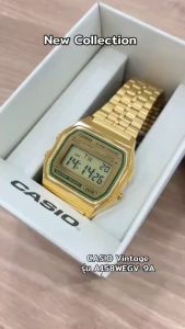 CASIO A-158WEGV-9A หน้าปัด33มม. นาฬิกาชาย-หญิง ดิจิตอล สายสแตนเลส สีทอง กันน้ำ มีแสงสว่าง คาสิโอแท้ รับประกันศูนย์1ปี