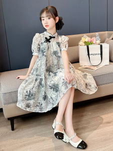 Váy Hanfu Cổ Truyền Trung Quốc Cho Bé Gái Mùa Hè 2025 Váy Công Chúa Thời Trang Mới Có Nút Cài Phong Cách Trung Hoa Ngắn Tay Cổ Đứng