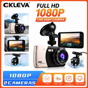 EKLEVA 4 inch HD 1080P Car DVR Dual Lens Car Dash Cam DVR Vehicle Dashboard Camera 170° Driving G-Sensor LED Night Vision WDR Parking Guard Loop Recording with 32GB Micro SD Card