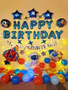 Childrens Space Theme Birthday Decoration Scene Layout Balloon Baby Full-Year Boys Party Background Wall 10 Years Old
