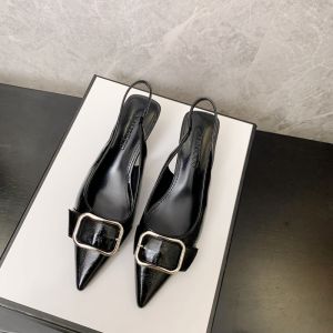 รองเท้าแตะส้นสูงแบบสวมหัว รองเท้าแตะผู้หญิงส้นบาง สไตล์เกาหลี ฤดูใบไม้ผลิและฤดูร้อน รองเท้าทำงาน ทรงหัวมน รองเท้าแตะส้นเตี้ยแบบสวมหัว