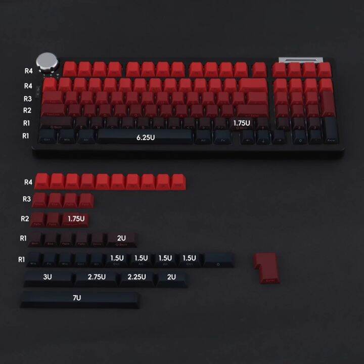 【Keycap Only】Gradient Red Black Side Engraved Keycap 136 Keys Cherry ...