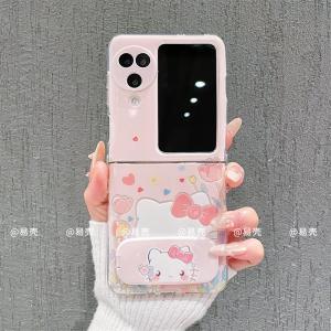 Kitty Cat Butterfly Knot Silicone Phone Case for OPPO Find N3 Flip Folding Womens Style Protective Cover Anti-Fall Fashionable