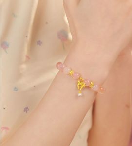 ZHOU LIU FU 周六福 สร้อยข้อมือ S925 Sterling Silver Natural Agate Beaded Bracelet Freshwater Pearls Bow Charm Bracelets 17CM J1915866