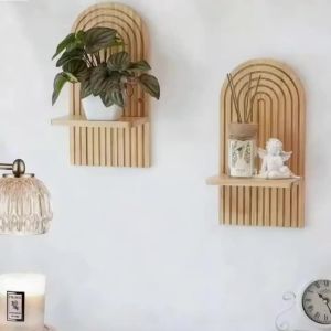Boho Wooden Arch Wall Shelves Rustic Plants Decorative Shelf Storage Rack for Organizing & Displaying Artistic Home Decor Gifts