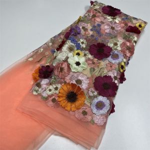 Salouva 3D Hoa Voan Phối Ren Lưới Cao Cấp Thêu Táo Hạt Nigeria Cô Dâu May Vải XT4121