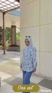 Daviena Set 2in1 Setelan Aesthetic Motif Bunga Blouse + Celana Panjang Crinkle Airflow Premium Murah