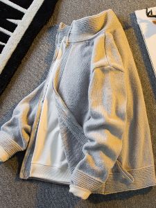 Vintage American Simple Knitted Casual Zipper Sweater Mens Autumn Winter Thickened Long Sleeve Half High Collar Open Cardigan