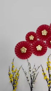 Set 6 Quạt Giấy Đỏ Party Fan Cao Cấp - Trang Trí Sinh Nhật Tiệc Cưới Trung Thu