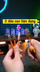 Cáp Sạc Nhanh 3 Đầu Siêu Bền Dùng Cho Tất Cả Các Điện Thoại SmartPhone Sạc Nhanh 3 Trong 1 - Dây Cáp Sạc Nhanh 120W 6A Bằng Hợp Kim Kẽm Và Silicon Chính hãng SNOWLIGHT Dây sạc điện thoại 3 đầu cho nhiều loại điện thoại