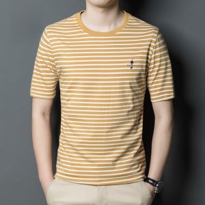 ROMON | Lomond Mens Short Sleeve T-Shirt Summer Thin Loose Casual Pure Cotton Striped Sea Soul Shirt Round Neck Half Sleeve Body Shirt