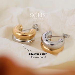 18K Gold Classi Basic Mix Gold Silver C Shape Layers Hoop Earrings Chunky • Waterproof 1 Pair 316L Stainless Titanium Steel Huggies Statement Minimalist Earring For Women ER322