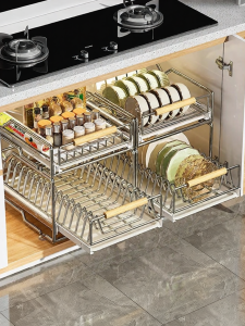 youqin | Pull-Out Drawer Style Stainless Steel Bowl and Plate Organizer