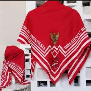 Hijab Segi 4 Motif Garuda Kemerdekaan RI: Merah Putih & Voal Cotton