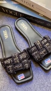 PROMO SANDAL SELOP ZARA FLAT KETUPAT BAHAN RAJUT TWEET KOREAN STYLE KEKINIAN KODE B2A NEW TERBARU