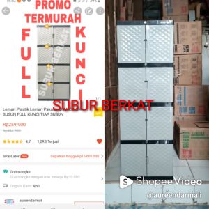 Lemari Plastik Lemari Pakaian Mini Diamond 3 Susun Full Kunci