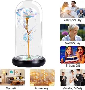 Eternal Rose Light valentines gift ideas Led Galaxy Rose Eternal Rose with Led Light in Glass Dome Artificial Flower gifts for Womens Day Anniversary Wedding Anniversary Christmas