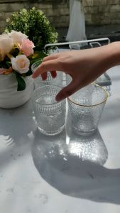 Bộ 6 ly Delisoga phong cách Hàn Quốc Eo Sọc Dài cá tính thuỷ tinh không chì an toàn siêu đẹp