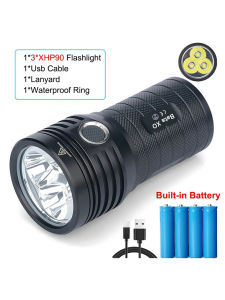 3*XHP90 Powerful LED Flashlight USB Rechargeable Tactical Torch Safety Lock High Lumen Hand Lantern For Camping Outdoor Lamp2025