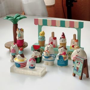 Summer Cool Ice Cream Cat Resin Ornament Miniature Scene Decorative Gifts Simple Modern Style Cartoon Shape Desktop Decoration