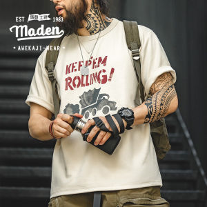 MADEN เสื้อยืดแขนสั้นพิมพ์ลายตัวอักษรกราฟฟิตีเสื้อยืด2024สั้นสีช่องแอปริคอทสำหรับฤดูร้อน