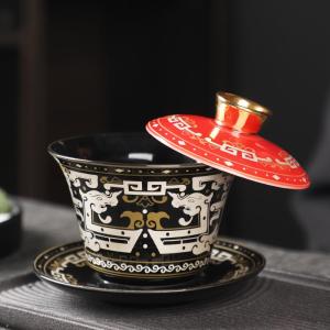 New 2024 Ceramic Gongfu Tea Set Single Tea Bowl with Lid Non-Scalding Home Use Three Elements Tangka Tea Brewing Bowl