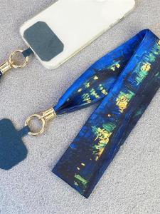 Van Gogh Oil Painting Phone Strap Silk Scarf Neck Hanging Rope Detachable Pad Ribbon Wrist Style Hanging Ornament Womens Popular
