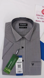 [Việt Tiến Sale] Sơ Mi Ngắn Tay - Super Slim - Vạt Vuông - Kẻ ô vuông màu đen - size 38 (lẻ size)