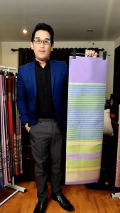 94.ผ้าไหมแกมฝ้าย ผ้าทอทั้งผืน ลายยกดอกลำพูน ยกล้านนา สีม่วง