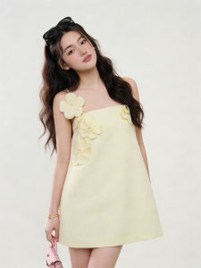 Yellow Gentle Style 3D Flower Womens Dress