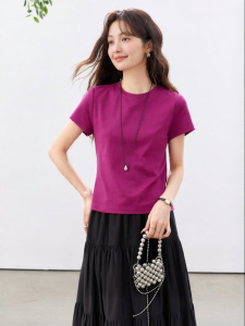 Vimly | Vibrant Girl Style Raspberry Red Round Neck Short Sleeve Tshirt