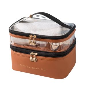 JNL Waterproof Double Layer PU Transparent Solid Color Travel Cosmetic Bag B13