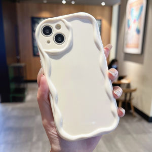 Cream Curl Wavy Edge Soft Phone Case For iPhone 17 Pro 14 Plus 16 15 13 11 12 Pro Max Air XS Max XR X 8 7 SE Solid Color Cover