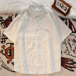 Summer Japanese Jacquard Ice Silk Short Sleeve Shirt Men and Women Niche Style Fancy Loose Casual Half Sleeve Shirt Coat