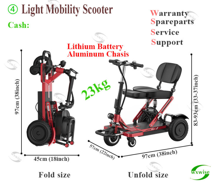 wxwise 3 wheels light mobility scooter elderly aluminum chasis scooter
