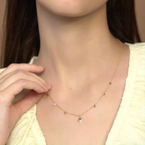 Gemondo สร้อยคอทองคำ 9K สัญลักษณ์ดาว 5 แฉกประดับทับทิมและอัญมณีหลากสี Lucky Symbol