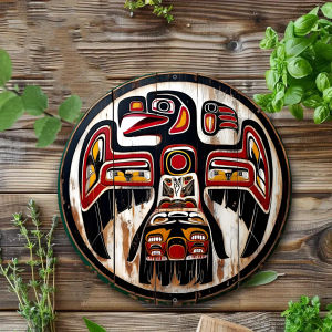 CIFbuy | Totem Pole Metal Wall Art – 2D Flat Iron Sign Tribal Animal Decor for Indoor Outdoor English Style