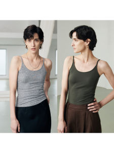 Slim Fit Cashmere Blend Fine Strap Vest Lightweight Elastic Swan Neck Design Versatile Backless Style Womens Summer Top