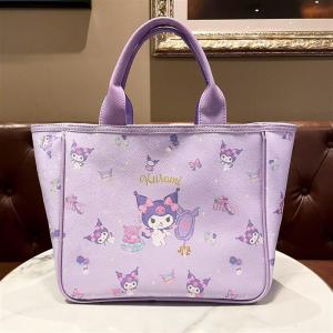 Sanrio Large Capacity Purple Kawaii Bucket Bag Student Handbag Big Ear Dog Carrier Soft Polyester Shoulder Bag Geometric Pattern