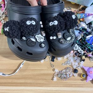 Black Woolen Crocs Jibbitz Charms Shoes Accessories Shoe Buckle DIY Cute Cartoon Clogs Decoration for Crocs