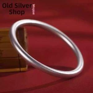 WU YUE JEWELRY | High Purity 9999 Antique Handmade Sterling Silver Bangle