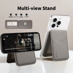 Retro Business Leather Wallet Card Holder Bag For iPhone&Samsung&Xiaomi&Huawei&Vivo For MagSafe Magnetic Solid Color Card Bag