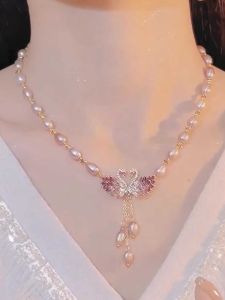 Accessible Luxury Swan Pink Pearl Necklace for Women 2024 New Arrival Tide Fancy Design Minority Fashion Cheongsam Accessories