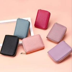 Womens Small Wallet Zipper Coin Purse Foldable Multi-Card Slot Quirky Design Leather Pouch Youth Suitable Pure Color
