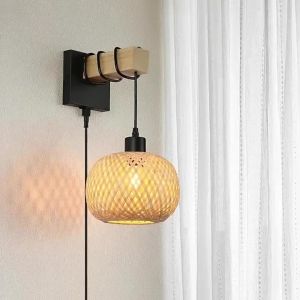 Đèn Treo Tường JOYON Vintage Bằng Dây Thừng Gai Dầu Kiểu Đèn Chùm Sắt Có Gương Mây Tre Trang Trí Nhà Cửa Cho Phòng Khách