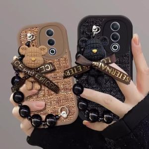 Phone Case OPPO A3 Pro 5G Trendy Elegant Pretty Woven Casing with Ribbon Cute Bear Bead Bracelet Silicone Soft Back Cover
