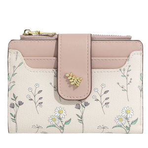 กระเป๋าสตางค์ผู้หญิงแบบมินิพิมพ์ลายดอกไม้ กระเป๋าสตางค์สั้นแบบมีช่องเก็บบัตรหลายช่อง กระเป๋าสตางค์ขนาดเล็ก สไตล์เรียบง่าย สุดหรูหรา